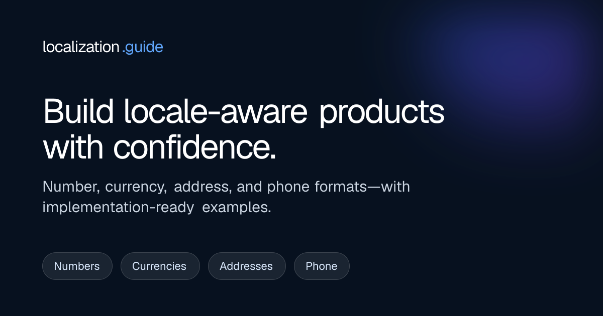 localization.guide — Number, Address, Phone & Currency Formats